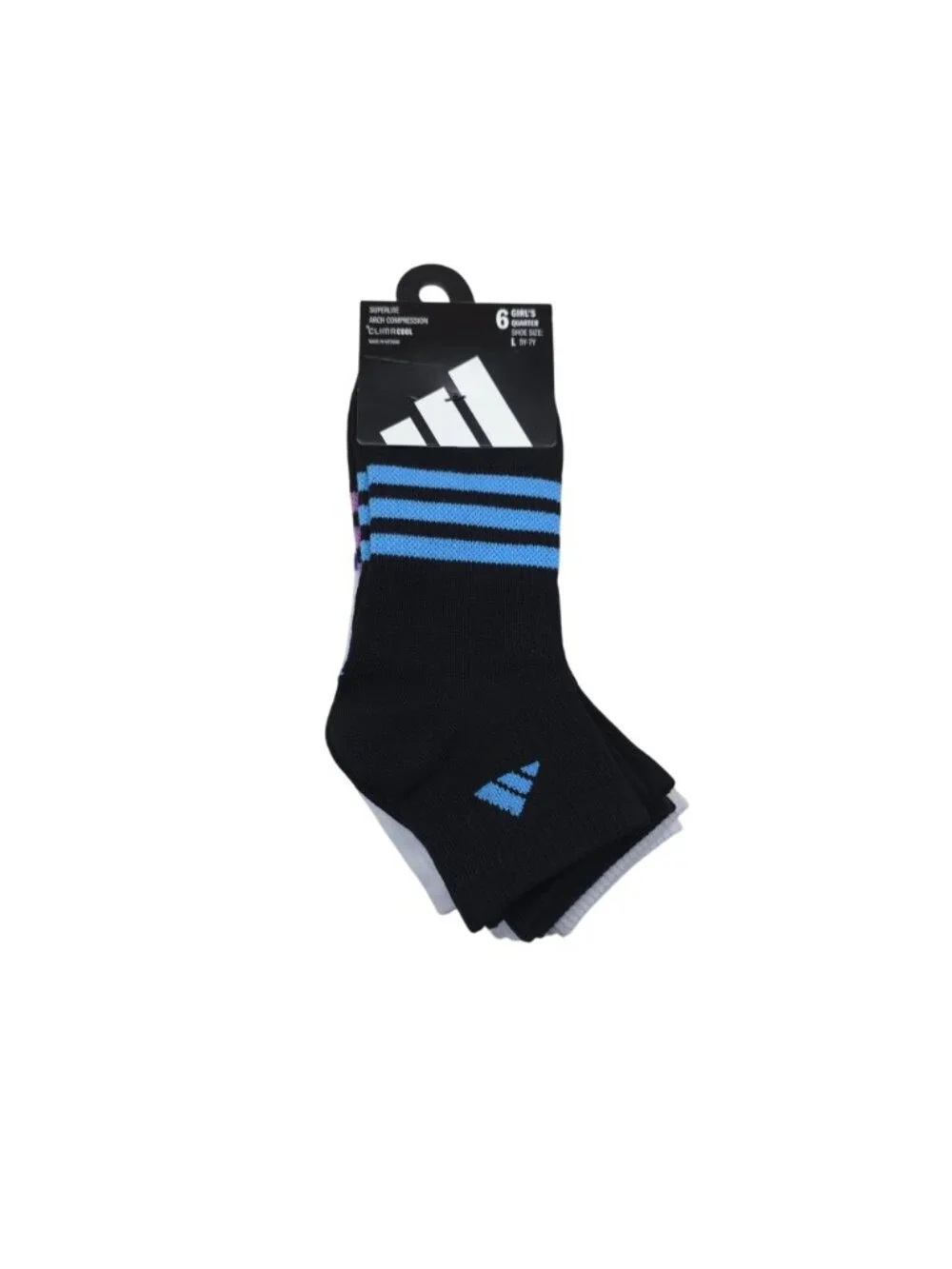Adidas Girls Superlite Climalite Arch Compression Quarter Socks 6-Pack L (5Y-7Y)